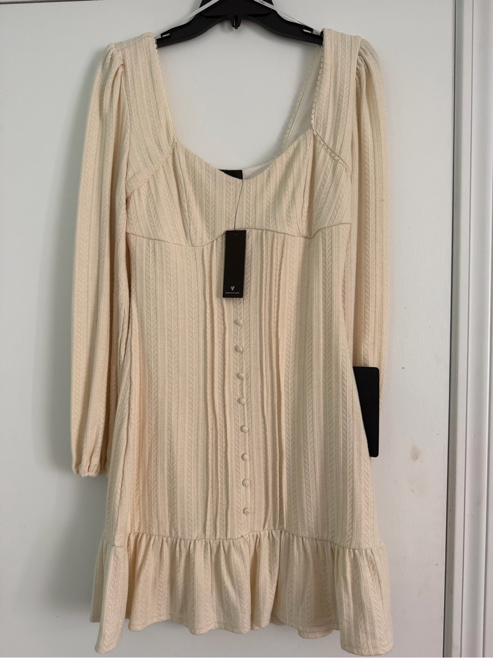 Lulus Cream Long Sleeve Ruffle Hem Dress